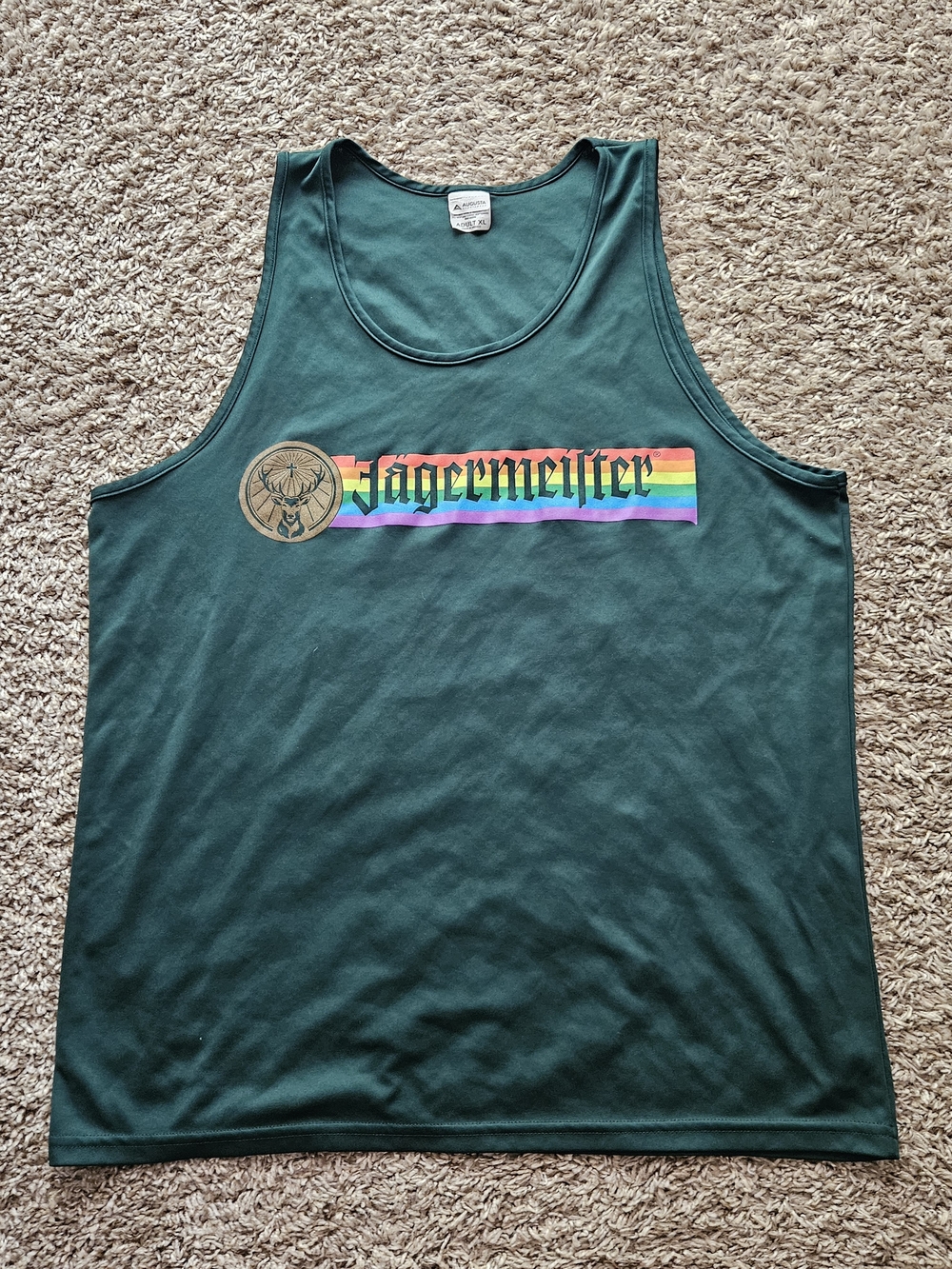 Jagermeister Men's Dark Green Logo Tank Top Rainbow Graphic Size XL